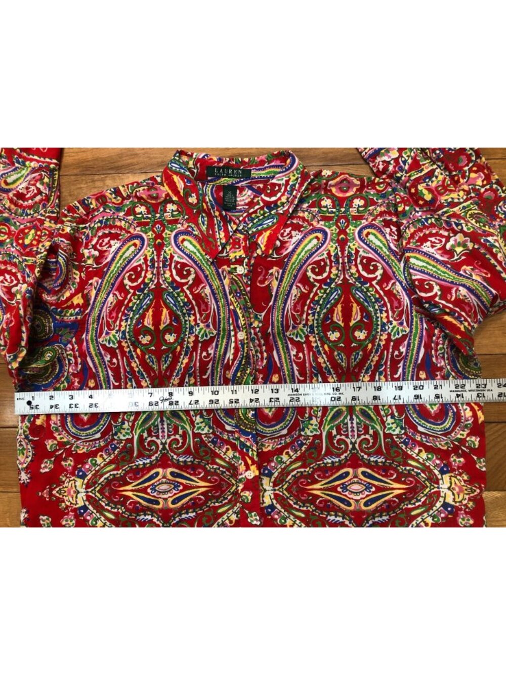 Vintage Lauren Ralph Lauren Featherweight Red Paisley Button Down Shirt Size XL - Picture 7 of 9
